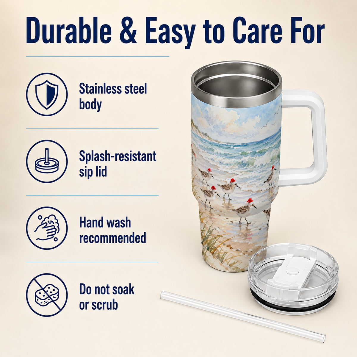 Santa Bird Tumbler 40oz, Shorebird Tumbler, Stainless Steel Travel Cup