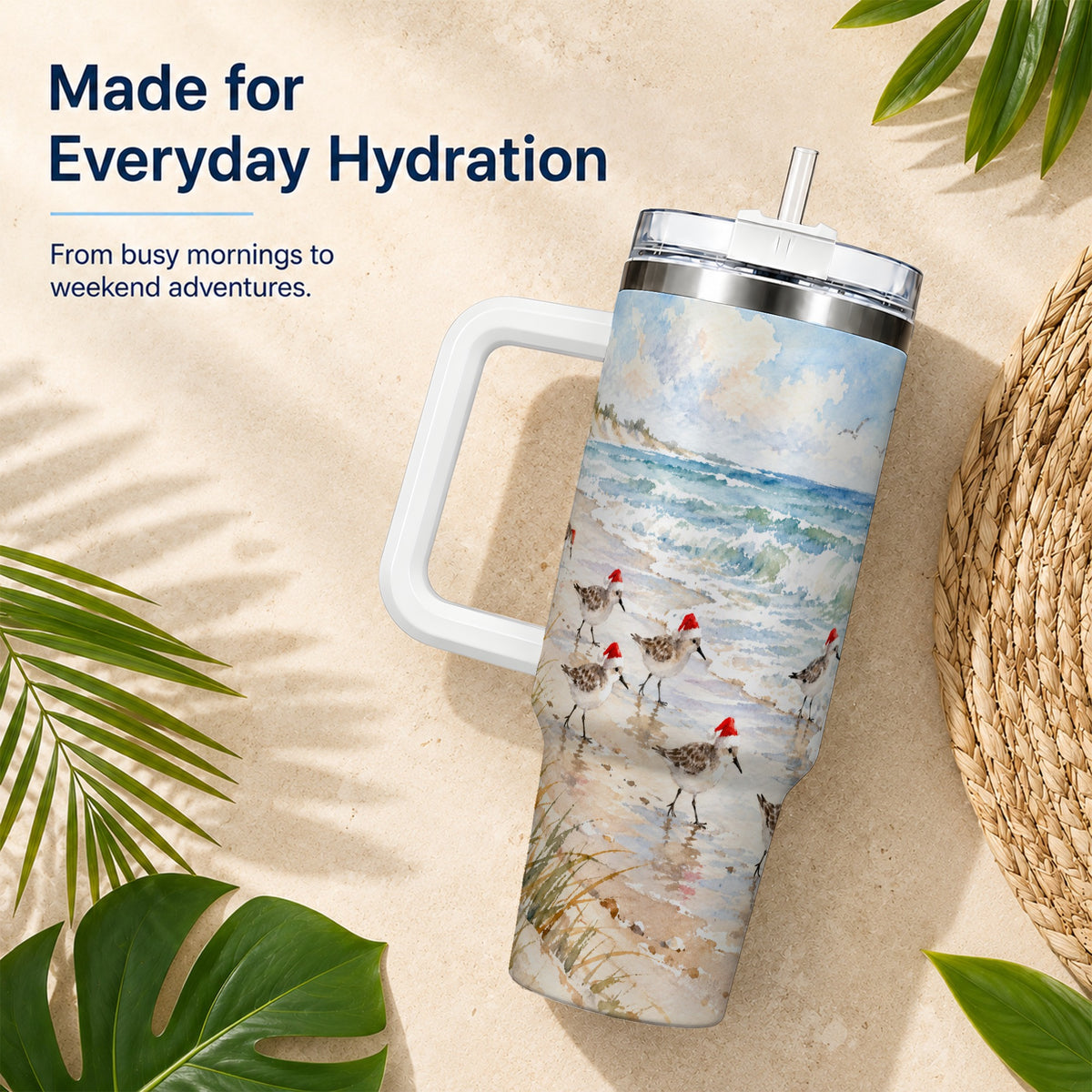 Santa Bird Tumbler 40oz, Shorebird Tumbler, Stainless Steel Travel Cup
