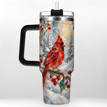 #pl[40oz|Black] Winter Cardinal Tumbler 40oz, Red Bird Tumbler, Stainless Steel Travel Cup