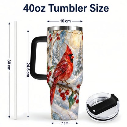 #pl[40oz|Black] Winter Cardinal Tumbler 40oz, Red Bird Tumbler, Stainless Steel Travel Cup