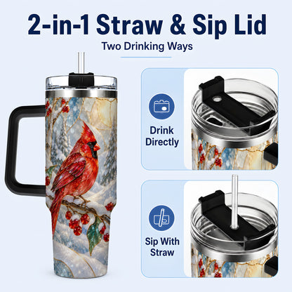 #pl[40oz|Black] Winter Cardinal Tumbler 40oz, Red Bird Tumbler, Stainless Steel Travel Cup