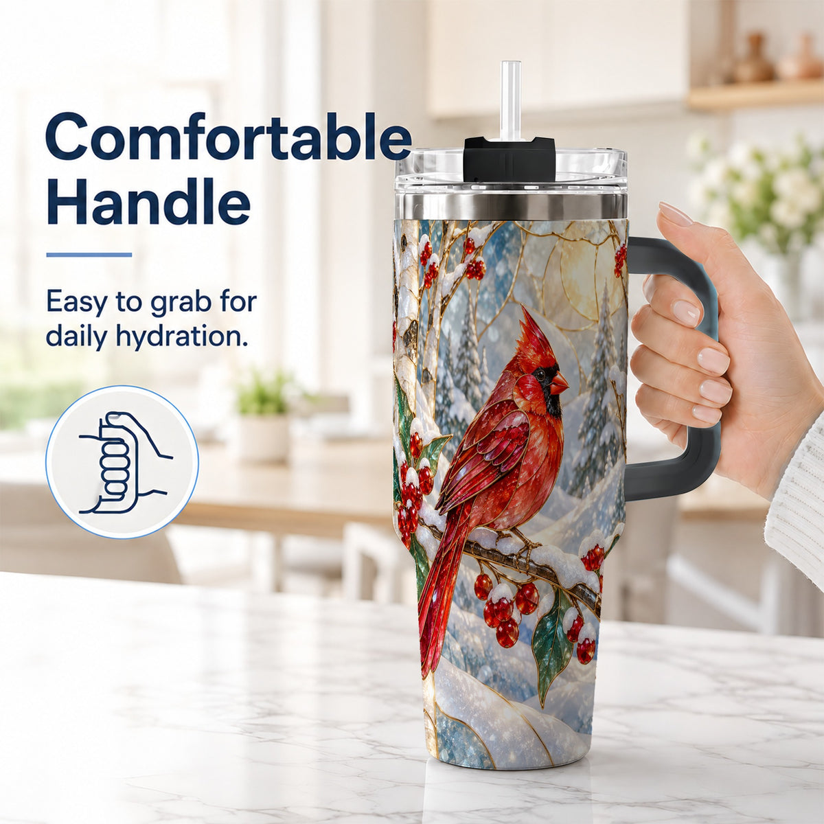#pl[40oz|Black] Winter Cardinal Tumbler 40oz, Red Bird Tumbler, Stainless Steel Travel Cup