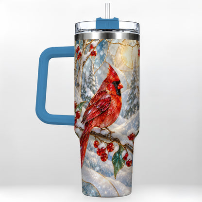 #pl[40oz|Blue] Winter Cardinal Tumbler 40oz, Red Bird Tumbler, Stainless Steel Travel Cup