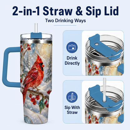 #pl[40oz|Blue] Winter Cardinal Tumbler 40oz, Red Bird Tumbler, Stainless Steel Travel Cup