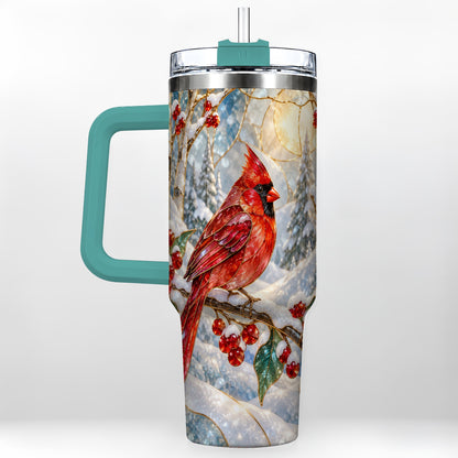 #pl[40oz|Green] Winter Cardinal Tumbler 40oz, Red Bird Tumbler, Stainless Steel Travel Cup