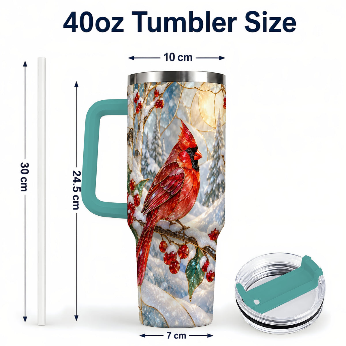 #pl[40oz|Green] Winter Cardinal Tumbler 40oz, Red Bird Tumbler, Stainless Steel Travel Cup