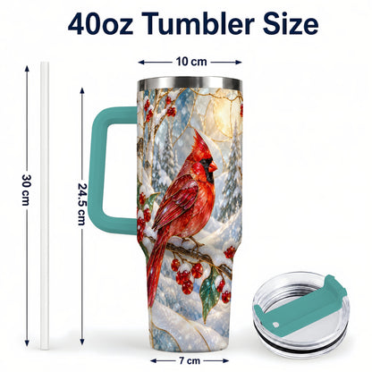 #pl[40oz|Green] Winter Cardinal Tumbler 40oz, Red Bird Tumbler, Stainless Steel Travel Cup
