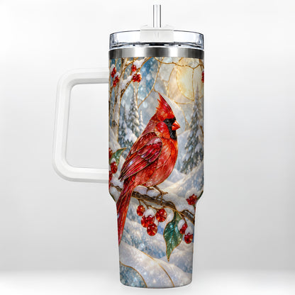Winter Cardinal Tumbler 40oz, Red Bird Tumbler, Stainless Steel Travel Cup