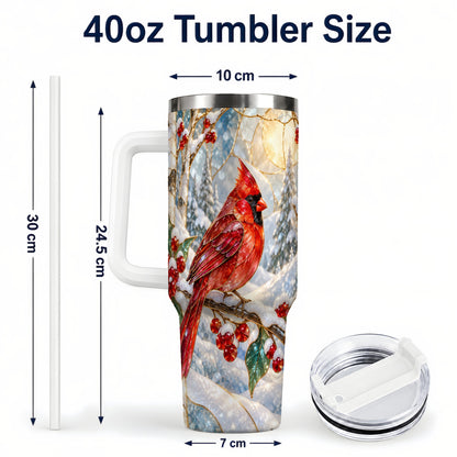 #pl[40oz|White] Winter Cardinal Tumbler 40oz, Red Bird Tumbler, Stainless Steel Travel Cup