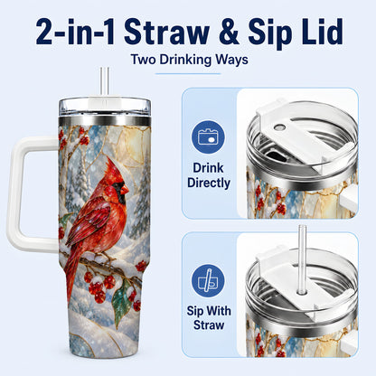 #pl[40oz|White] Winter Cardinal Tumbler 40oz, Red Bird Tumbler, Stainless Steel Travel Cup