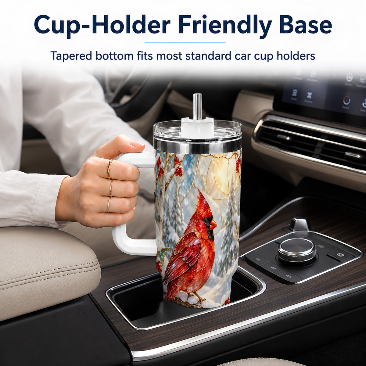 Winter Cardinal Tumbler 40oz, Red Bird Tumbler, Stainless Steel Travel Cup