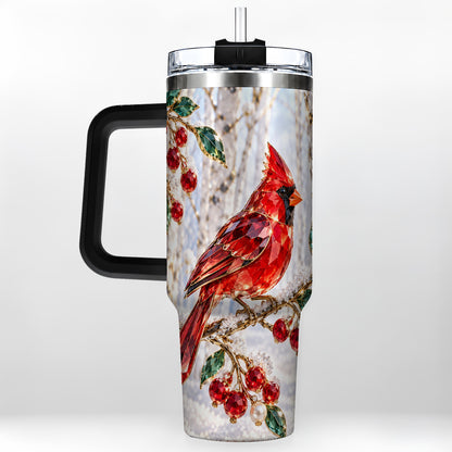 #pl[40oz|Black] Winter Cardinal 40oz Tumbler with Handle, Snow Bird Travel Cup