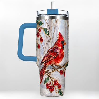 #pl[40oz|Blue] Winter Cardinal 40oz Tumbler with Handle, Snow Bird Travel Cup