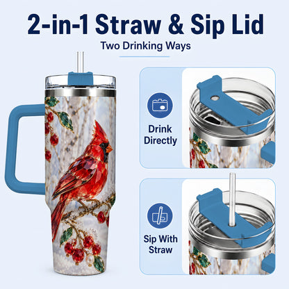 #pl[40oz|Blue] Winter Cardinal 40oz Tumbler with Handle, Snow Bird Travel Cup