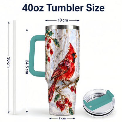 #pl[40oz|Green] Winter Cardinal 40oz Tumbler with Handle, Snow Bird Travel Cup