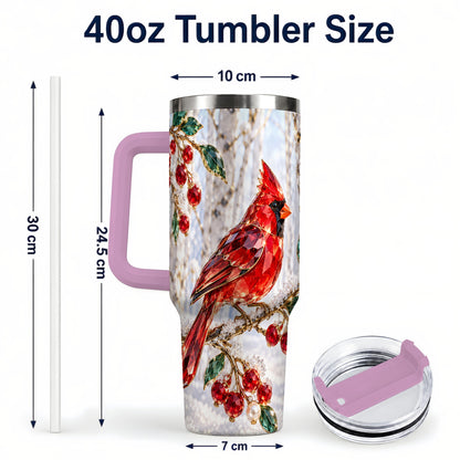 #pl[40oz|Pink] Winter Cardinal 40oz Tumbler with Handle, Snow Bird Travel Cup