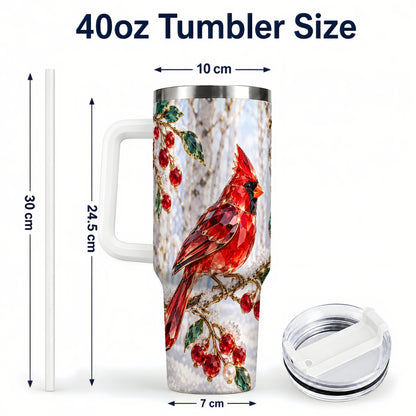 #pl[40oz|White] Winter Cardinal 40oz Tumbler with Handle, Snow Bird Travel Cup
