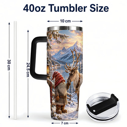 #pl[40oz|Black] Winter Gnome Reindeer 40oz Tumbler with Handle, Mountain Travel Cup