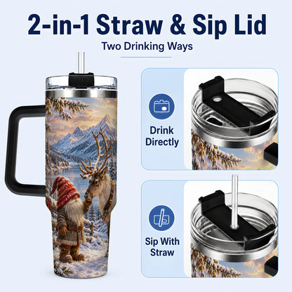 #pl[40oz|Black] Winter Gnome Reindeer 40oz Tumbler with Handle, Mountain Travel Cup