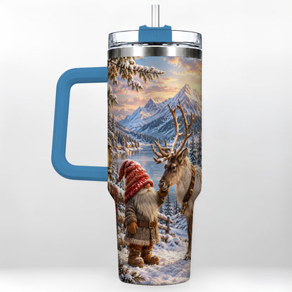 #pl[40oz|Blue] Winter Gnome Reindeer 40oz Tumbler with Handle, Mountain Travel Cup