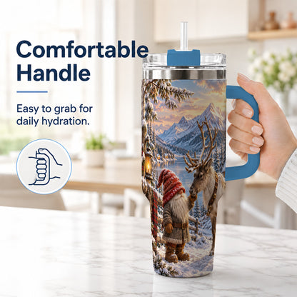 #pl[40oz|Blue] Winter Gnome Reindeer 40oz Tumbler with Handle, Mountain Travel Cup