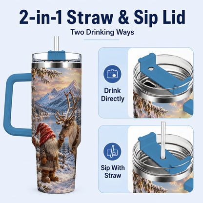 #pl[40oz|Blue] Winter Gnome Reindeer 40oz Tumbler with Handle, Mountain Travel Cup