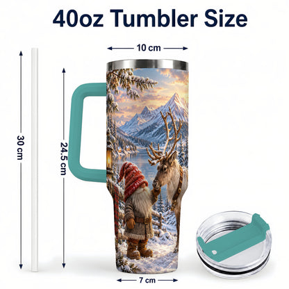 #pl[40oz|Green] Winter Gnome Reindeer 40oz Tumbler with Handle, Mountain Travel Cup