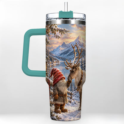 #pl[40oz|Green] Winter Gnome Reindeer 40oz Tumbler with Handle, Mountain Travel Cup