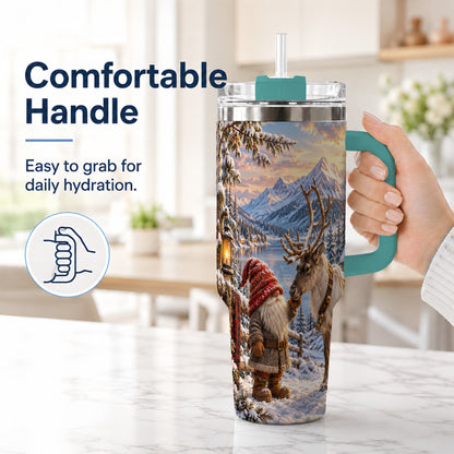 #pl[40oz|Green] Winter Gnome Reindeer 40oz Tumbler with Handle, Mountain Travel Cup