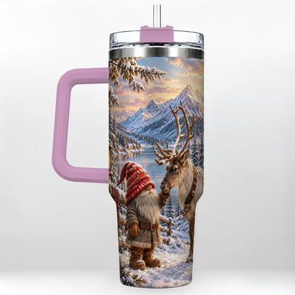 #pl[40oz|Pink] Winter Gnome Reindeer 40oz Tumbler with Handle, Mountain Travel Cup