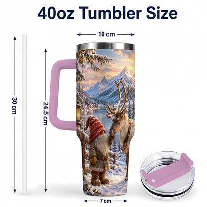 #pl[40oz|Pink] Winter Gnome Reindeer 40oz Tumbler with Handle, Mountain Travel Cup