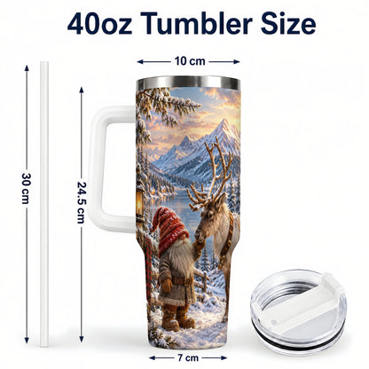 #pl[40oz|White] Winter Gnome Reindeer 40oz Tumbler with Handle, Mountain Travel Cup