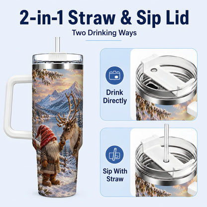 #pl[40oz|White] Winter Gnome Reindeer 40oz Tumbler with Handle, Mountain Travel Cup