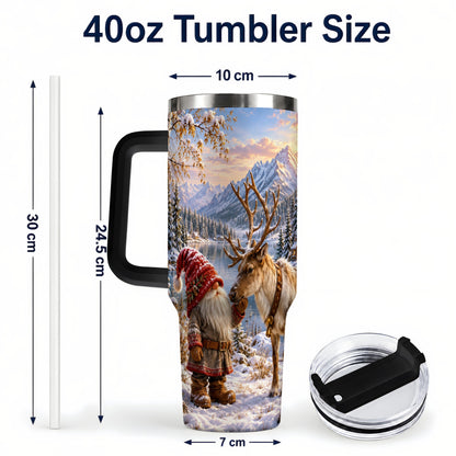 #pl[40oz|Black] Snowy Gnome Reindeer 40oz Tumbler with Handle, Mountain Travel Cup