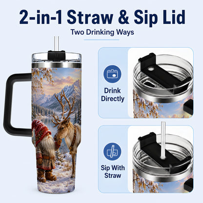 #pl[40oz|Black] Snowy Gnome Reindeer 40oz Tumbler with Handle, Mountain Travel Cup