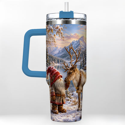 #pl[40oz|Blue] Snowy Gnome Reindeer 40oz Tumbler with Handle, Mountain Travel Cup