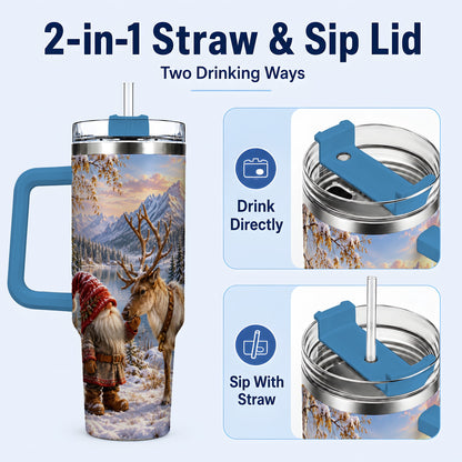 #pl[40oz|Blue] Snowy Gnome Reindeer 40oz Tumbler with Handle, Mountain Travel Cup