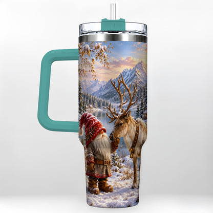 #pl[40oz|Green] Snowy Gnome Reindeer 40oz Tumbler with Handle, Mountain Travel Cup
