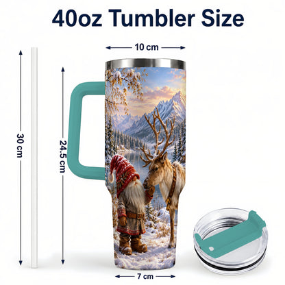 #pl[40oz|Green] Snowy Gnome Reindeer 40oz Tumbler with Handle, Mountain Travel Cup