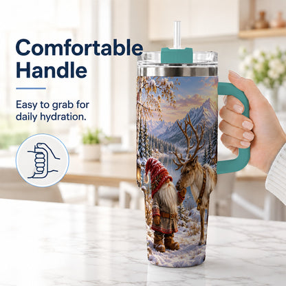 #pl[40oz|Green] Snowy Gnome Reindeer 40oz Tumbler with Handle, Mountain Travel Cup