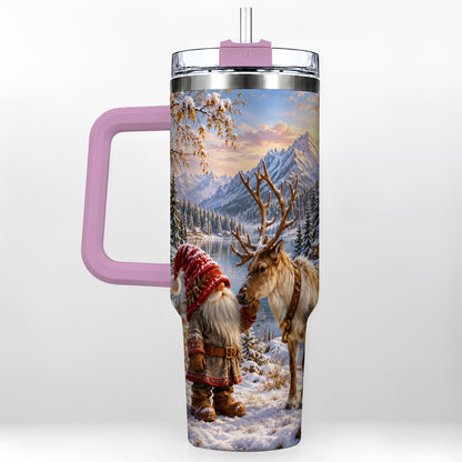 #pl[40oz|Pink] Snowy Gnome Reindeer 40oz Tumbler with Handle, Mountain Travel Cup