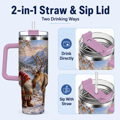 #pl[40oz|Pink] Snowy Gnome Reindeer 40oz Tumbler with Handle, Mountain Travel Cup