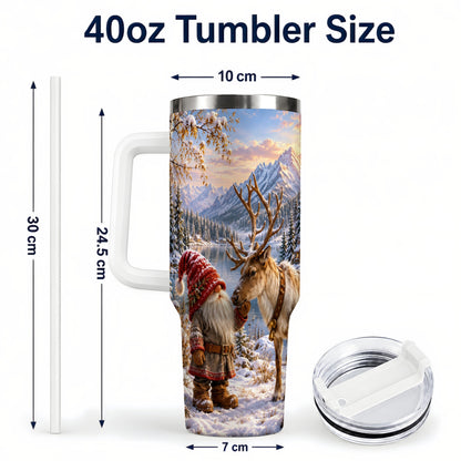 #pl[40oz|White] Snowy Gnome Reindeer 40oz Tumbler with Handle, Mountain Travel Cup