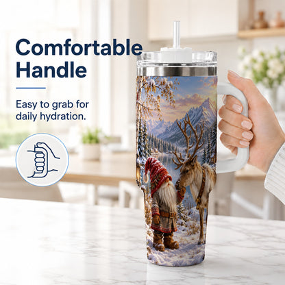 #pl[40oz|White] Snowy Gnome Reindeer 40oz Tumbler with Handle, Mountain Travel Cup