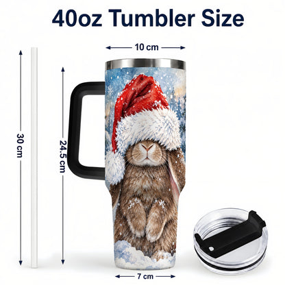 #pl[40oz|Black] Winter Bunny 40oz Tumbler with Handle, Santa Hat Travel Cup