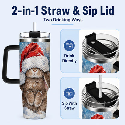 #pl[40oz|Black] Winter Bunny 40oz Tumbler with Handle, Santa Hat Travel Cup