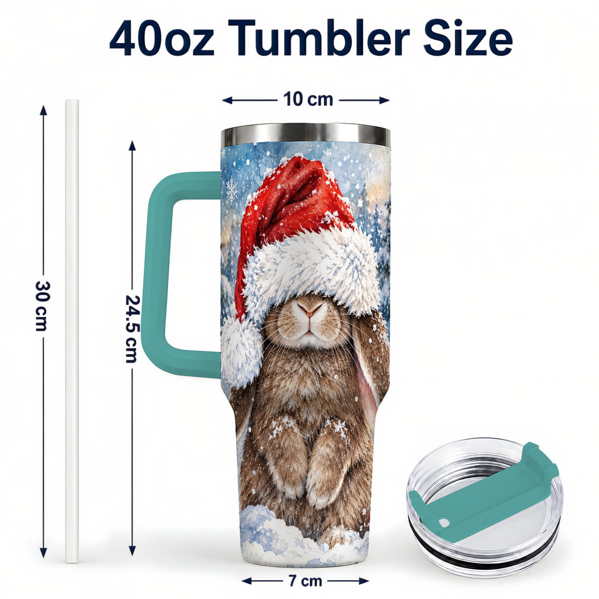 #pl[40oz|Green] Winter Bunny 40oz Tumbler with Handle, Santa Hat Travel Cup