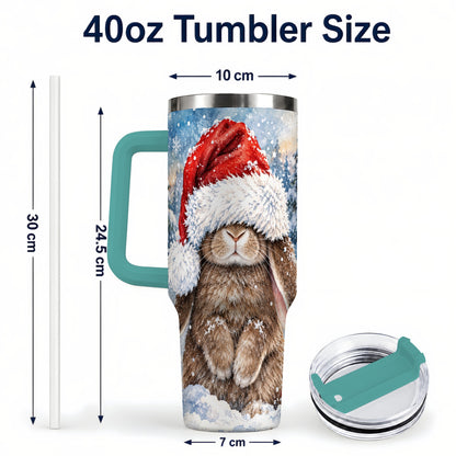 #pl[40oz|Green] Winter Bunny 40oz Tumbler with Handle, Santa Hat Travel Cup