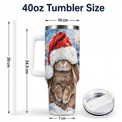 #pl[40oz|White] Winter Bunny 40oz Tumbler with Handle, Santa Hat Travel Cup