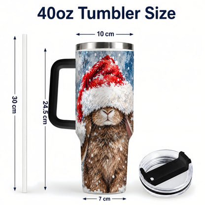 #pl[40oz|Black] Snowy Bunny 40oz Tumbler with Handle, Santa Hat Travel Cup